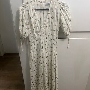 Faithfull the Brand White Maxi Dress with Yellow Floral Print